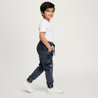 Boys' Faded Dark Blue Cargo Jogger Jeans, गहरा नीला, small image number null