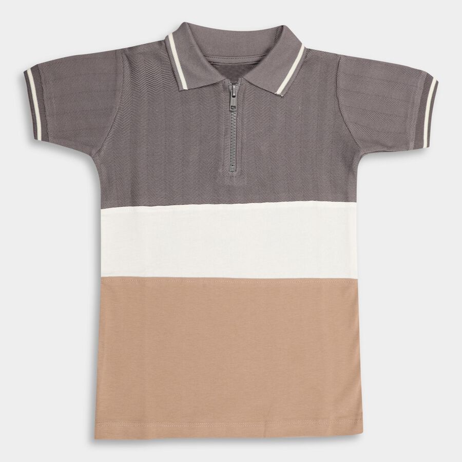 Boys' 100% Cotton Half Sleeves T-Shirt , Beige, large image number null
