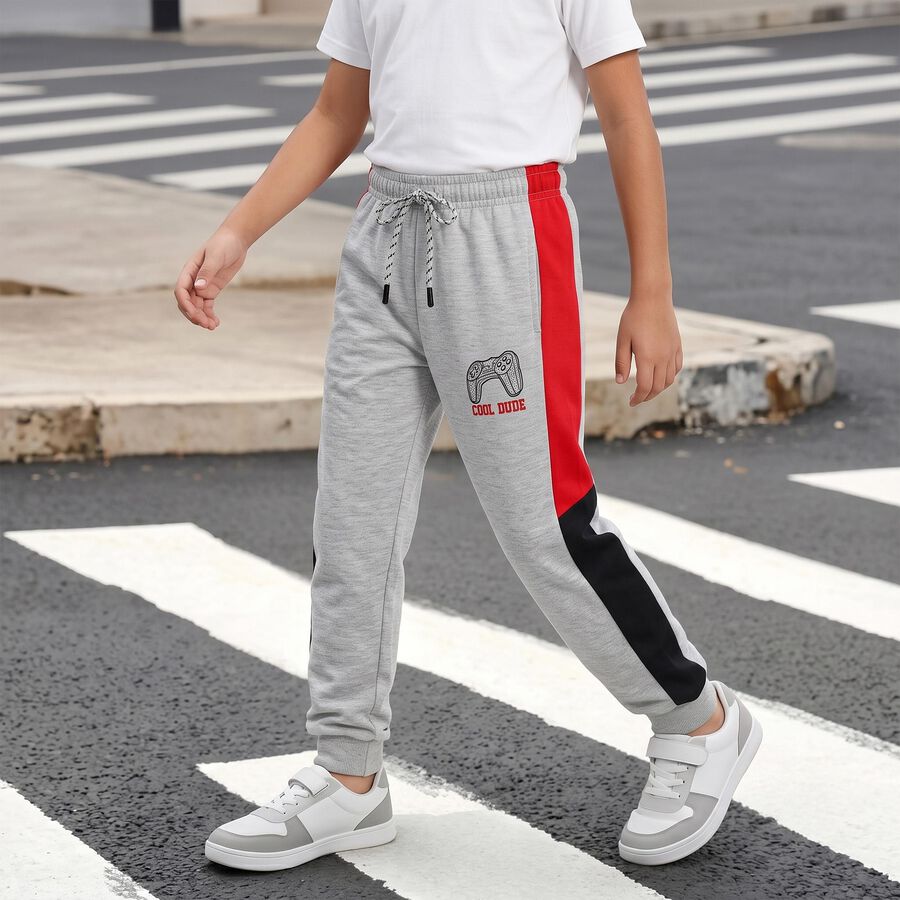 Boys Grey Jogger Graphic Winter Pyjama, मिश्रित मध्यम ग्रे, large