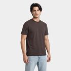 Men's Brown Round Neck Regular T-Shirt, भूरा, small