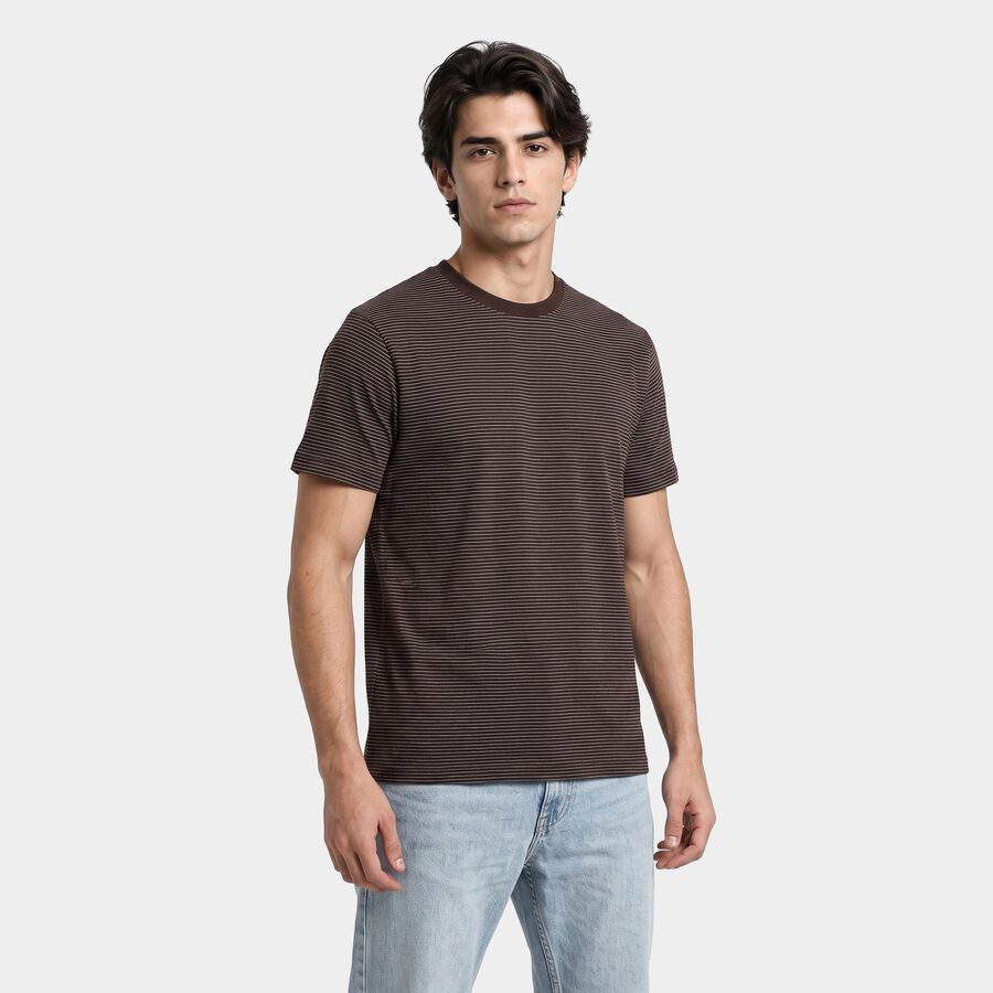 Men's Brown Round Neck Regular T-Shirt, भूरा, large