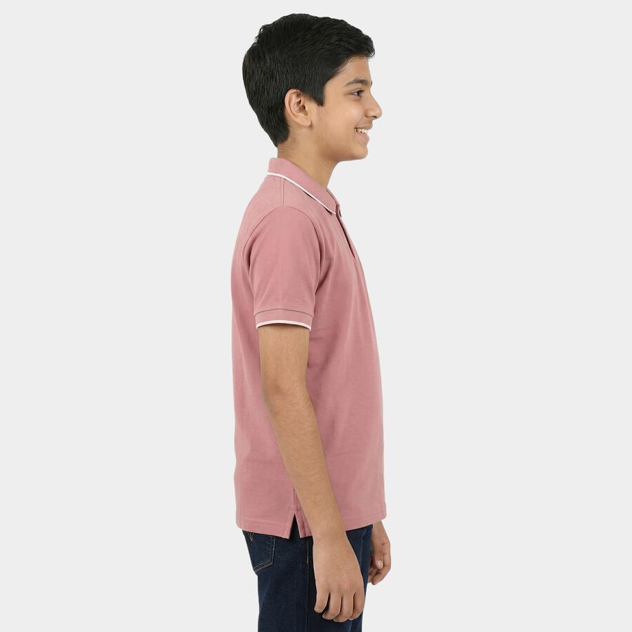 Boys Pink Pique Round Neck Casual Boys T-Shirt, गुलाबी, large