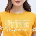 Women's Mustard Yellow Cotton Round Neck Casual T-Shirt, Mustard, small