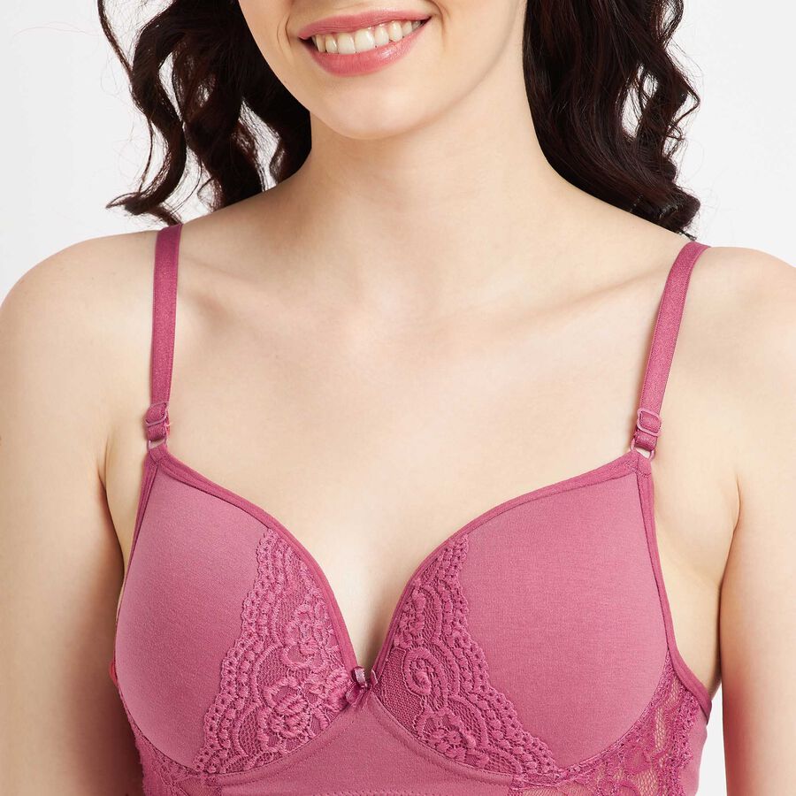 Half Lace Padded Bra, Lilac, large image number null