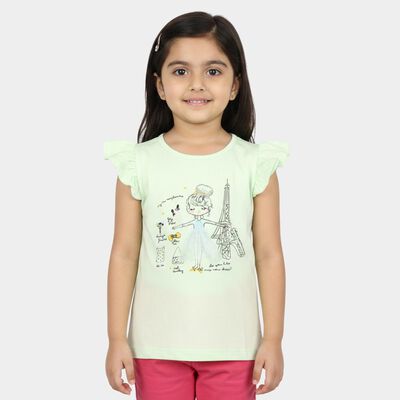 Girls Mint Green Cotton Round Neck Casual T-Shirt
