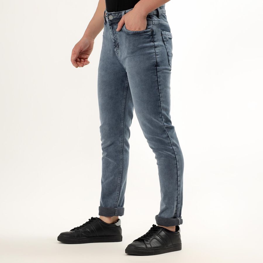 Men's Stonewashed Blue Slim Fit Five Pocket Jeans, Light Grey, large image number null