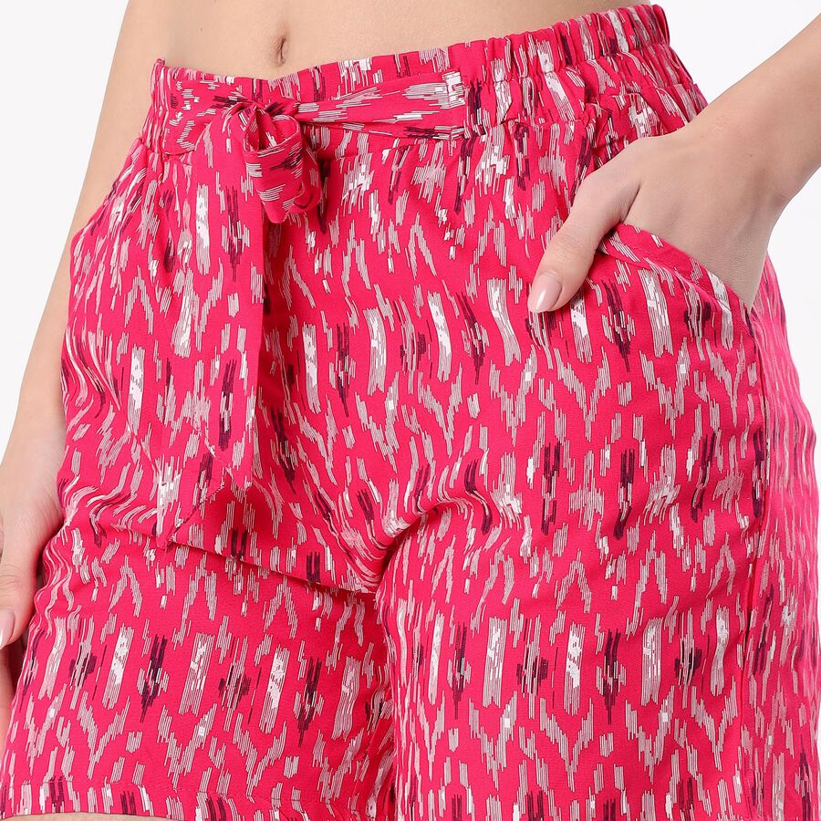 Women's Bright Pink Printed Drawstring Shorts, Fuchsia, large