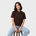 Women's Brown Solid Collared Shirt, भूरा, small