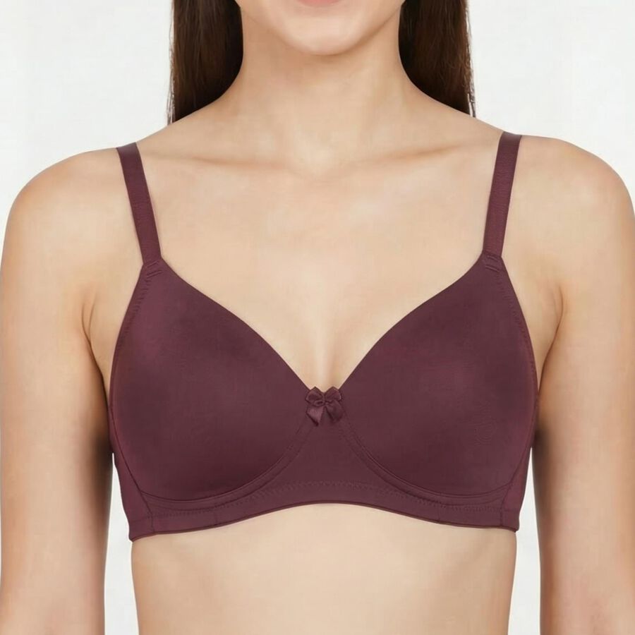 Women's Wine V-Neck Wireless Padded T-Shirt Bra, Wine, large
