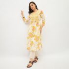 Women's Light Cream Round Neck Embroidered Floral Kurti, पीला, small image number null