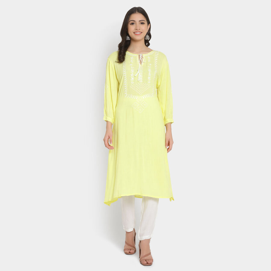 3/4Th Sleeves Straight Kurta, Yellow, large image number null