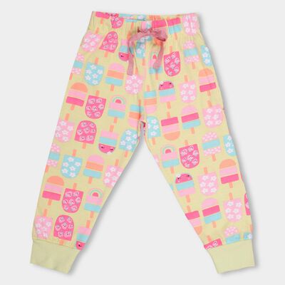 Girls' Light Yellow Ice Cream Printed Cotton Pyjama
