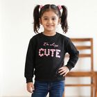 Girls Black Round Neck Graphic Pullover Sweatshirt, Black, small