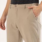 Men's Muted Beige Slim Fit Flat-Front Casual Trousers, गहरा पीला, small image number null