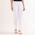 Women's Bright White Cotton Blend Elastic Waist Churidar, सफ़ेद, small image number null