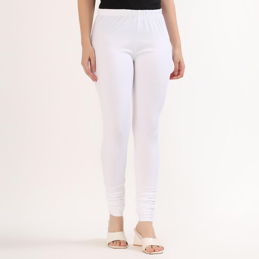 Women's Bright White Cotton Blend Elastic Waist Churidar, सफ़ेद, large image number null