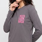 Women's Grey Round Neck Regular Top, गहरा ग्रे, small