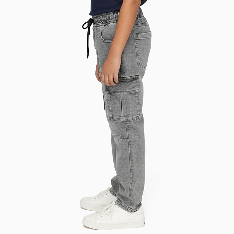 Boys' Muted Grey Relaxed Fit Cargo Jeans, Light Grey, large image number null