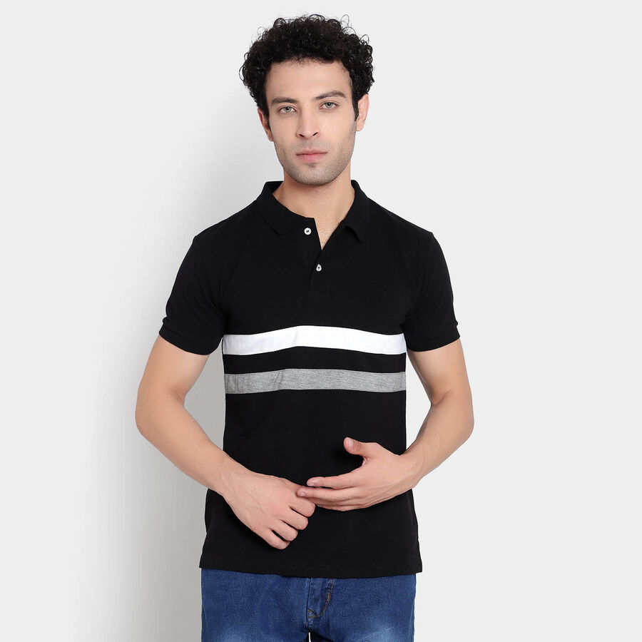 कट एंड स्यु पोलो शर्ट, काला, large image number null