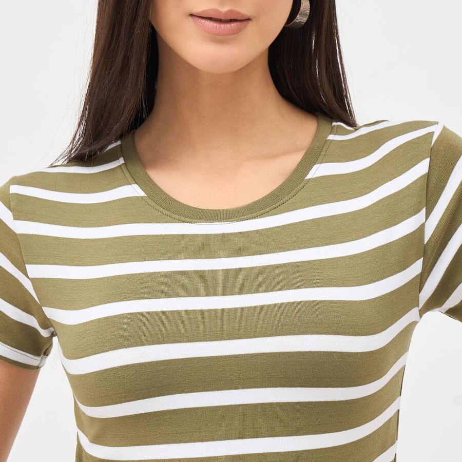 Women's Olive Green Round Neck Crop Top, Olive, large image number null
