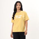 Women's Yellow Round Neck Casual T-Shirt, Yellow, small