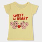 Girls' Light Yellow Cotton Blend Round Neck Short Sleeve T-Shirt, Yellow, small
