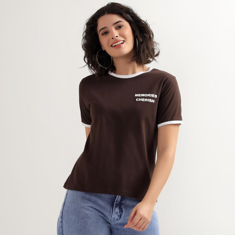 Ladies' 100% Cotton Round Neck T-Shirt , Brown, large