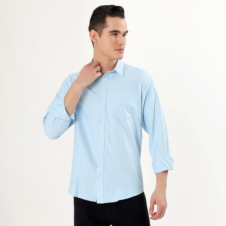 Men's Light Sky Blue Classic Casual Shirt, एक्वा, large