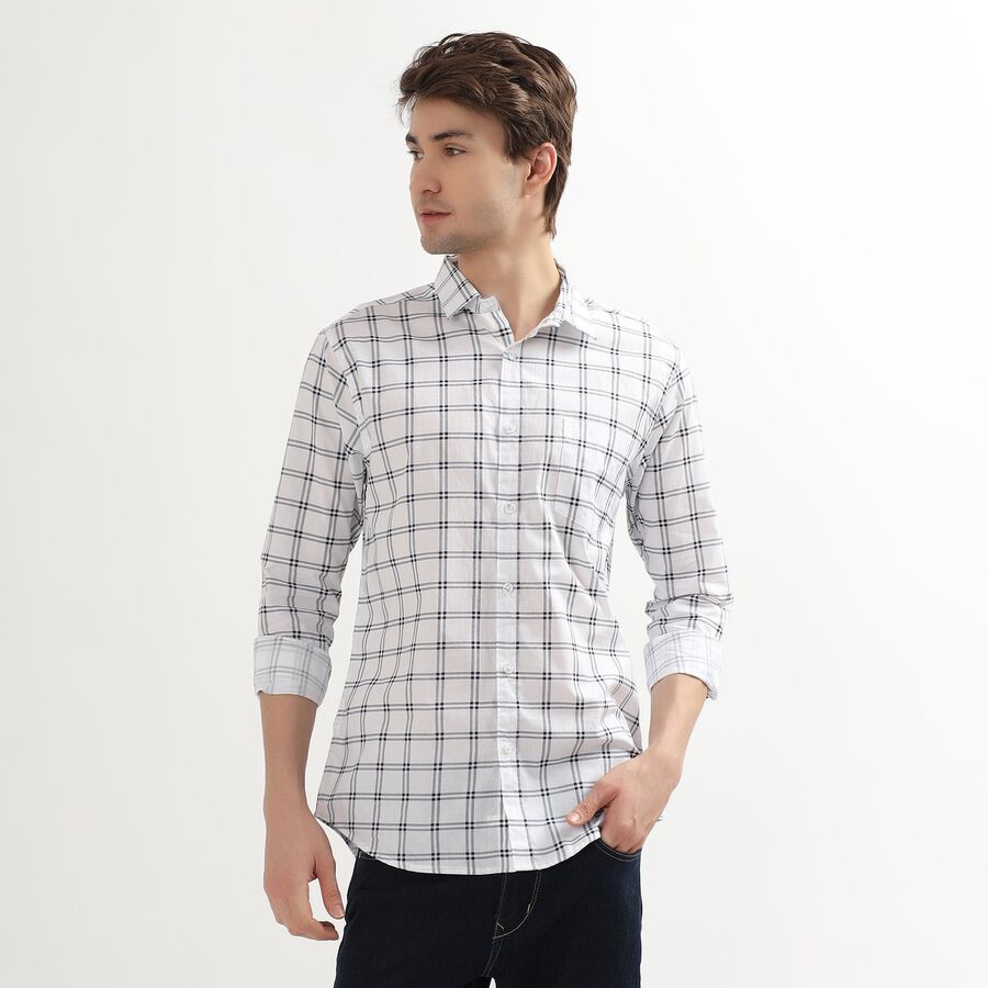 Men's Rich Eggshell White Cotton Classic Casual Shirt, White, large