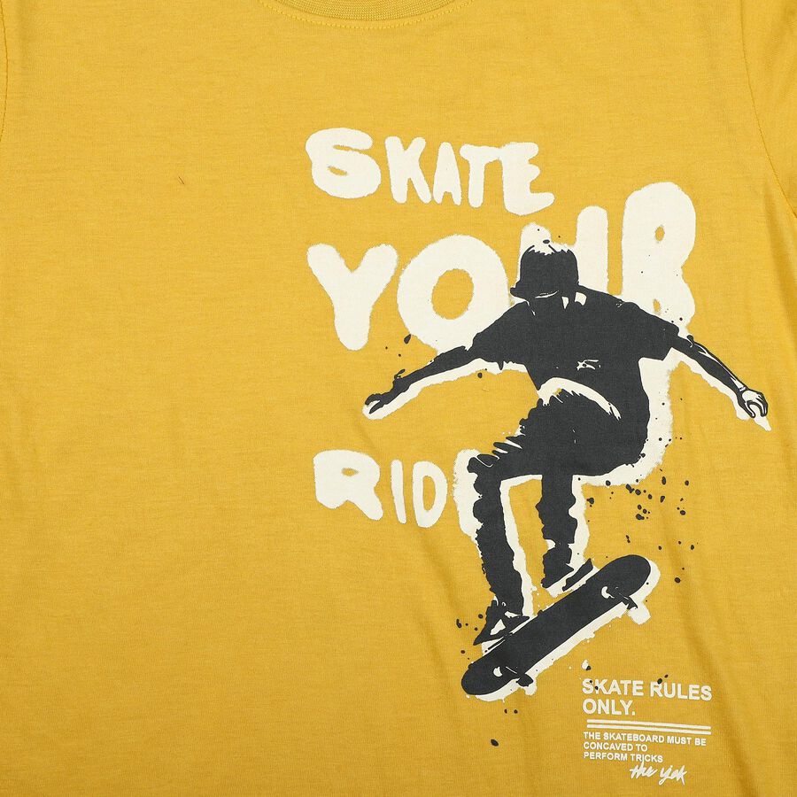 Boys Mustard Crew Neck Regular Boys T-Shirt, मस्टर्ड, large