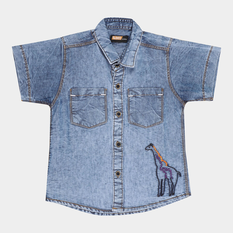 Boys Solid Casual Shirt, मध्यम नीला, large image number null
