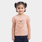Girls Peach Cotton Round Neck Regular T-Shirt, हल्का गुलाबी, small