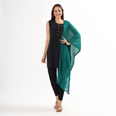 Women's Deep Emerald Green Cotton Crinkled Dupatta
