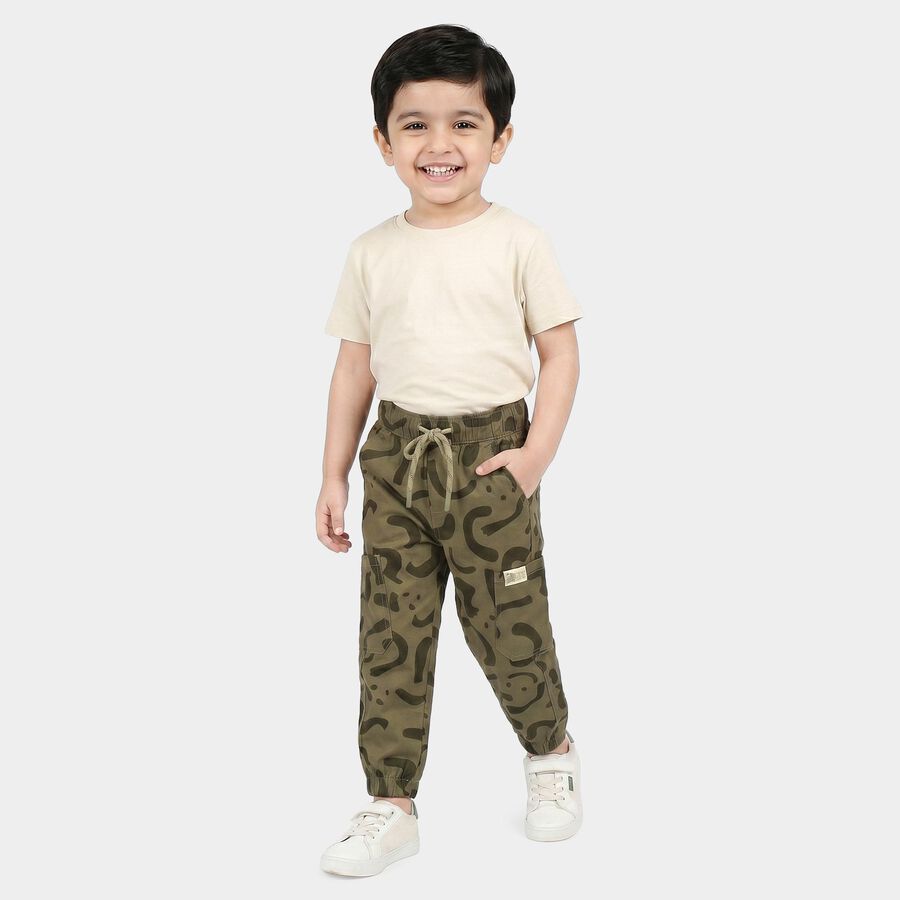 Boys' Olive Green Regular Fit Camouflage Cargo Trousers, Olive, large
