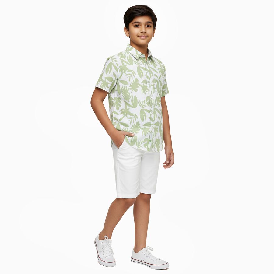 Boys Light Sage Green Cotton Half Sleeve Classic Casual Shirt, Light Green, large image number null