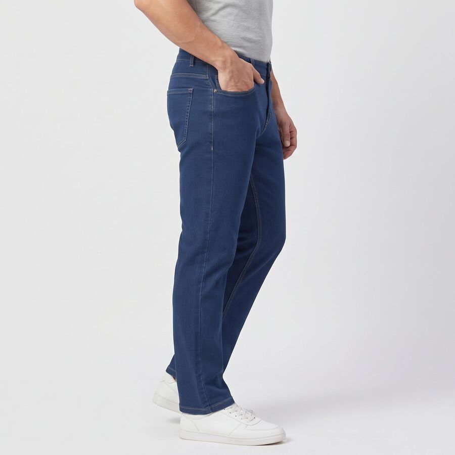 Men's Navy Blue Straight Fit Classic Five Pocket Jeans, Mid Blue, large