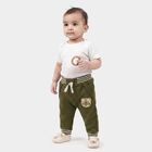 Infants Olive Green Jogger Animal Patch Cotton Blend Pyjama, ओलिव, small