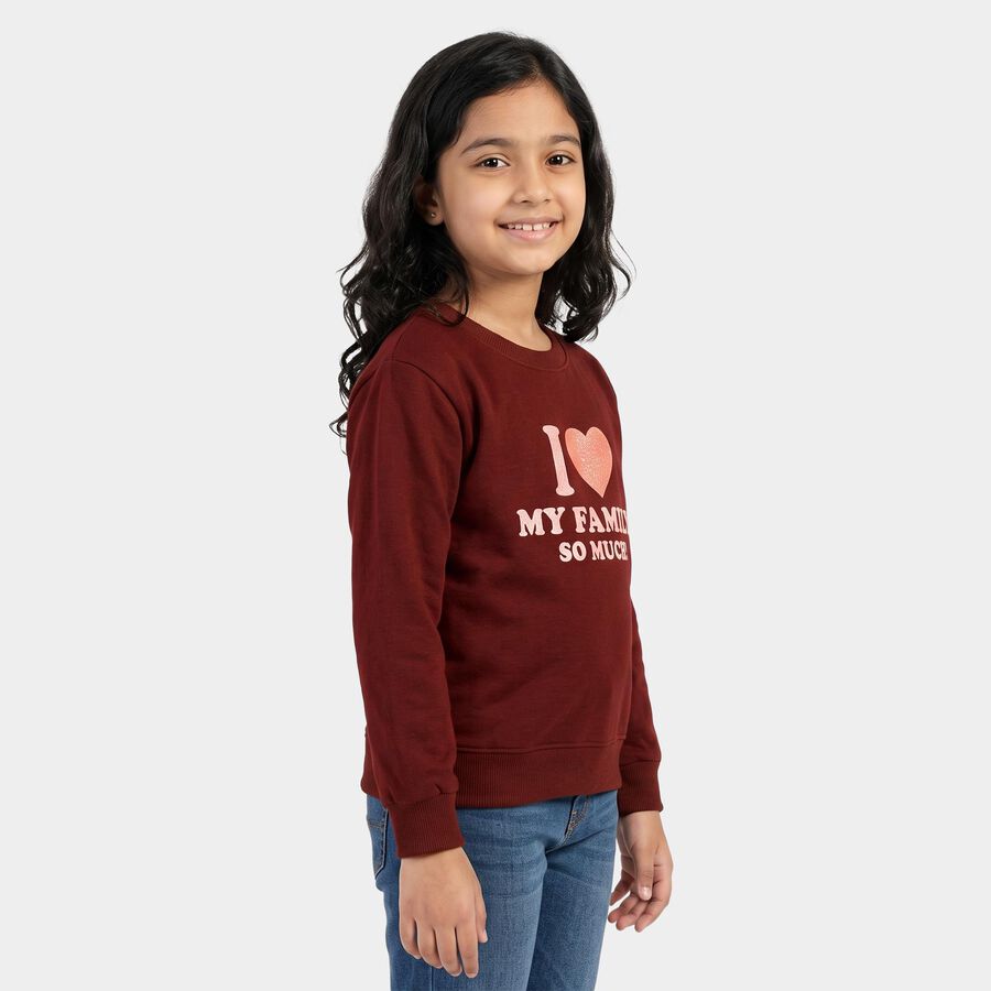 Girls' Maroon Crew Neck Graphic Print Sweatshirt, Wine, large