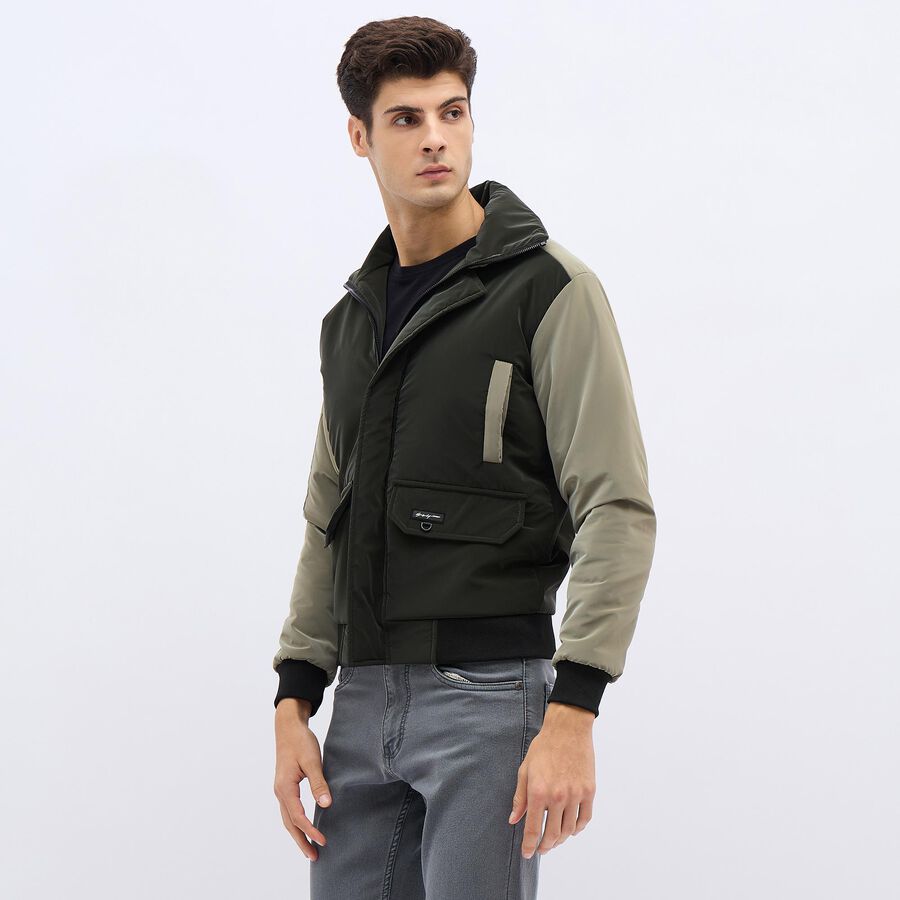 Men's Dark Olive Green Zip Bomber Jacket, हल्का हरा, large image number null