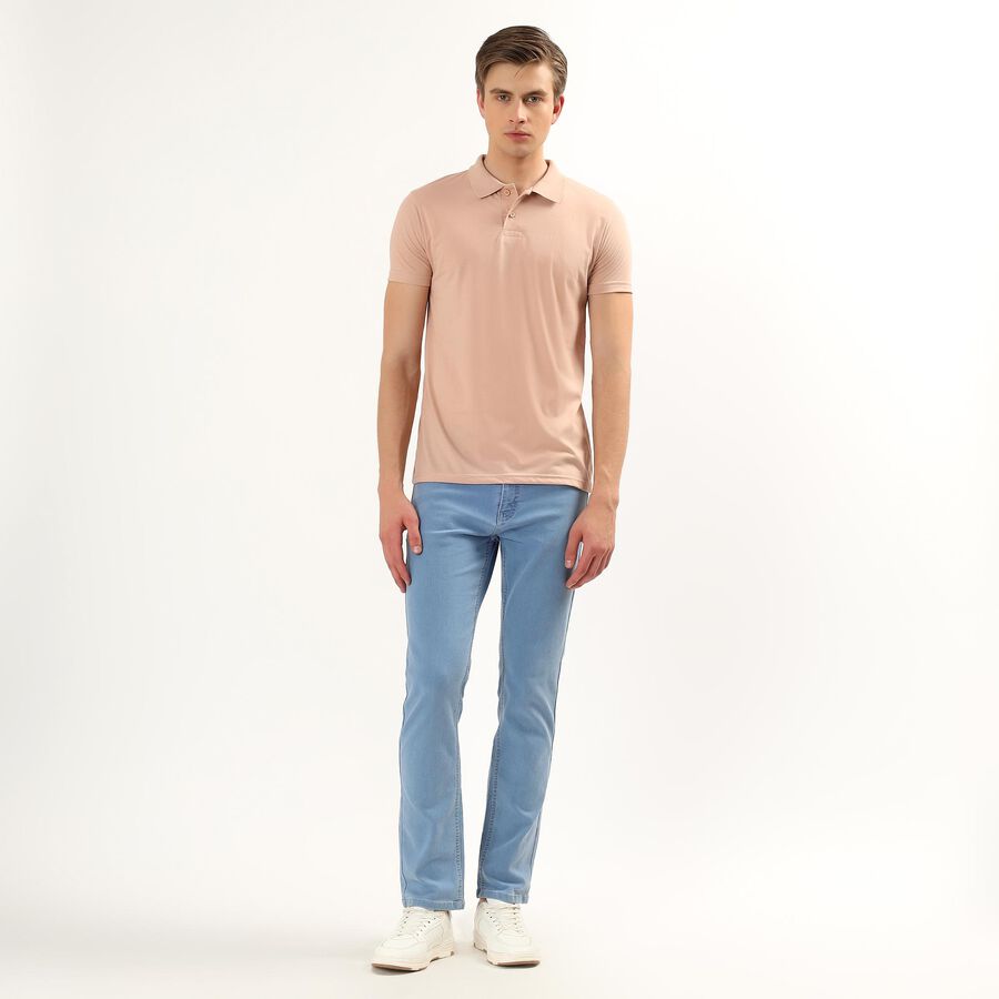 Men's Beige Polo Neck Solid T-Shirt, Beige, large