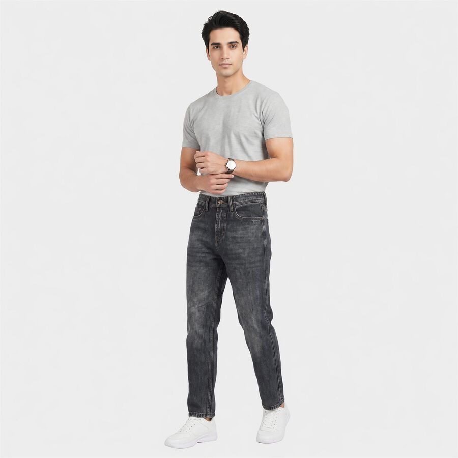 Men's Dark Blue Straight Fit Faded Jeans, Dark Blue, large