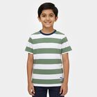 Boys Green Cotton Round Neck Adventure Printed T-Shirt, गहरा हरा, small