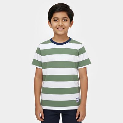 Boys Green Cotton Round Neck Adventure Printed T-Shirt