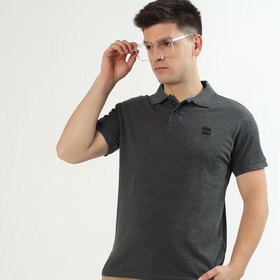 Men's Dark Charcoal Polo Neck Classic T-Shirt