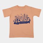 Boys Orange Round Neck Casual T-Shirt, Orange, small