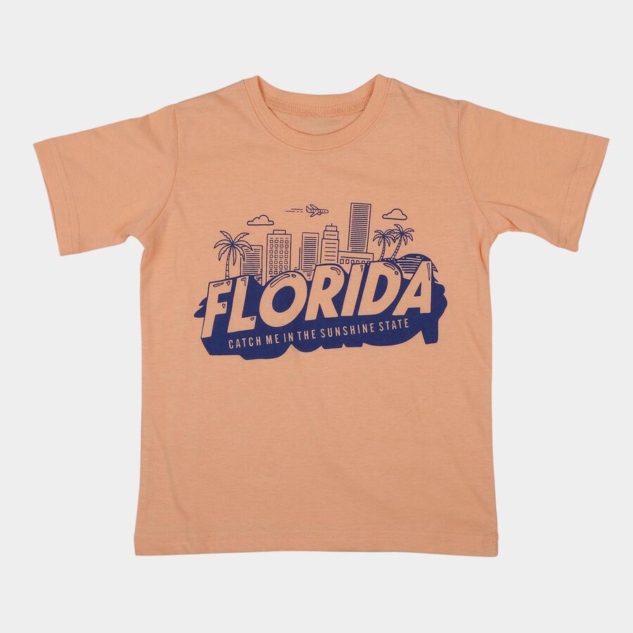 Boys Orange Round Neck Casual T-Shirt, Orange, large