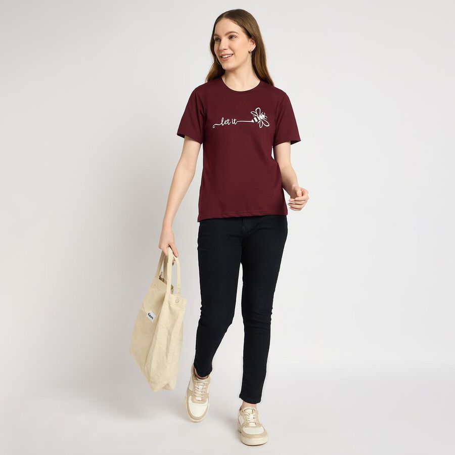 Ladies' Round Neck T-Shirt , Wine, large