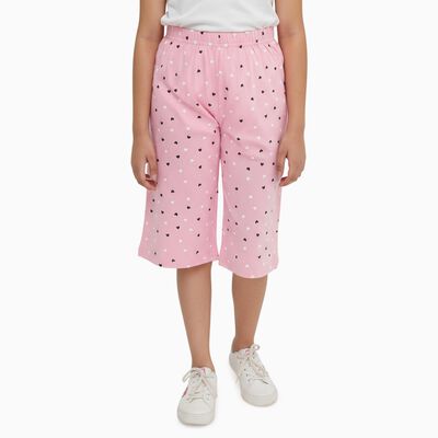 Girls' Soft Pink Heart Print Cotton Blend Capri