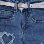 Girls' Blue Relaxed Fit Heart Patch Jeans, Mid Blue, small