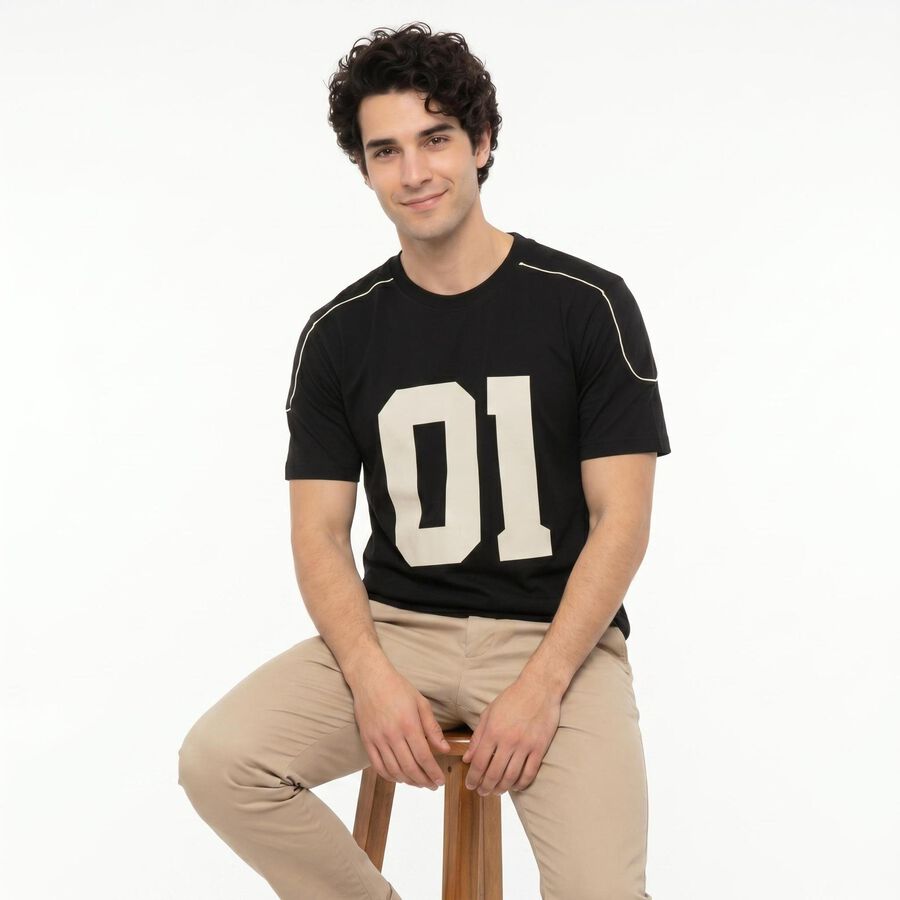 Men's Black Cotton Round Neck Regular T-Shirt, Black, large